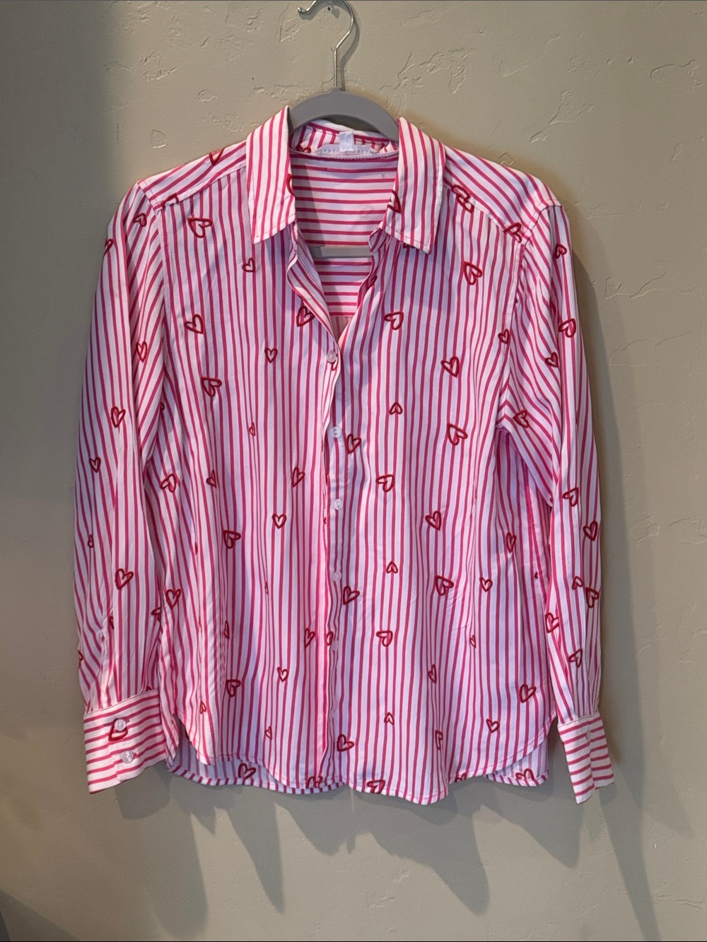 Jane and Delancey Pink and Red Striped Heart Button-Down Shirt